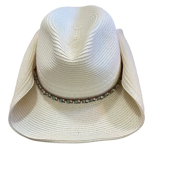 Western cowboy/cowgirl hat straw multicolor beaded band NWT - Picture 2 of 4